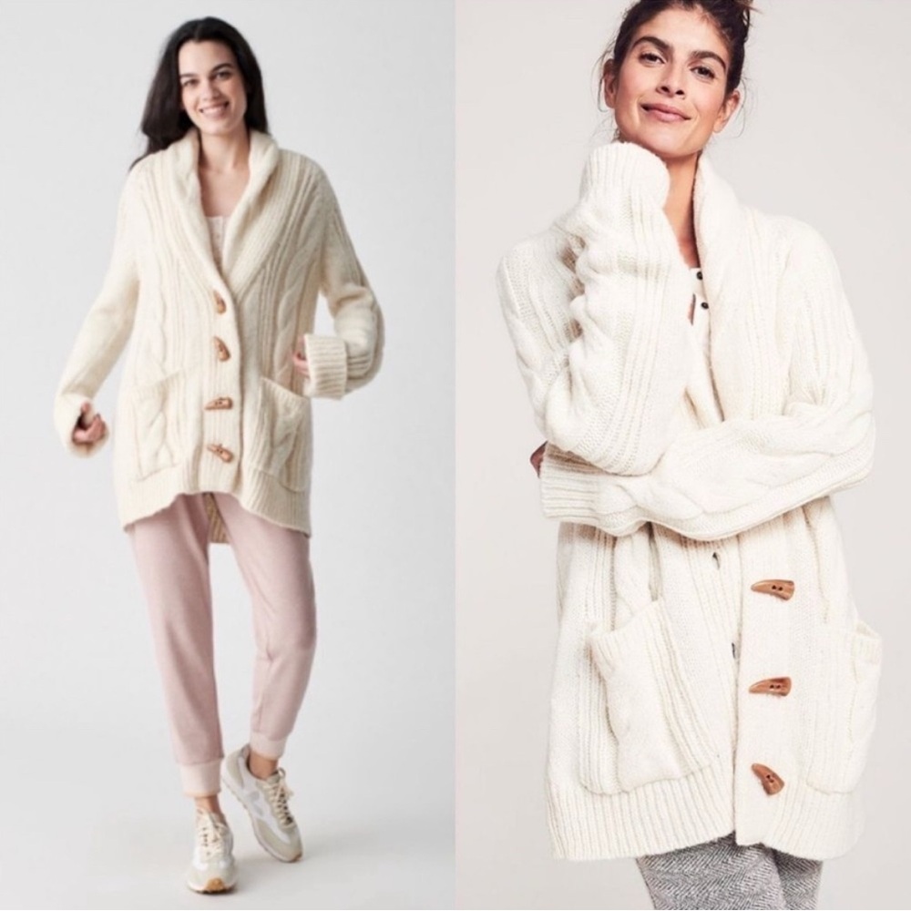 Faherty Cream Alpaca wool Winter Frost Cardigan Sweater S